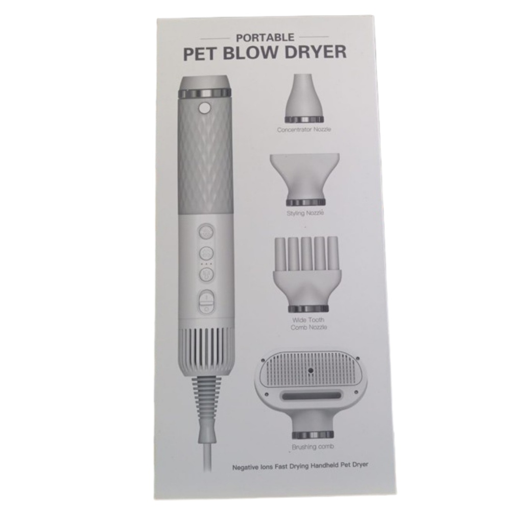 Portable PET Blow Dryer 5 in 1 Multifunction Negative ION Fast Drying 10M Ions Adjustable Settings Lightweight & Compact