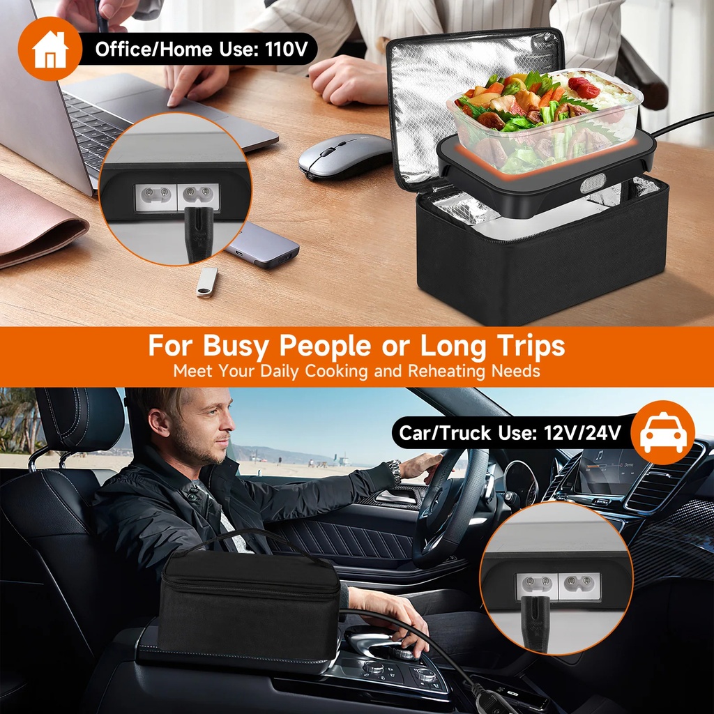 Electric Lunch Box Microwave Portable Oven Fast Heating 3 in 1 Power Cables Premium Aluminum Liner for Home Office & Travel |ABY-322|