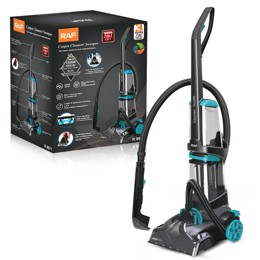RAF 2 in 1 Carpet Cleaner & Sweeper Multi-Surface Cleaning LED Lights 1200W Power 2.1L Tank 200AW Suction |R.8671|