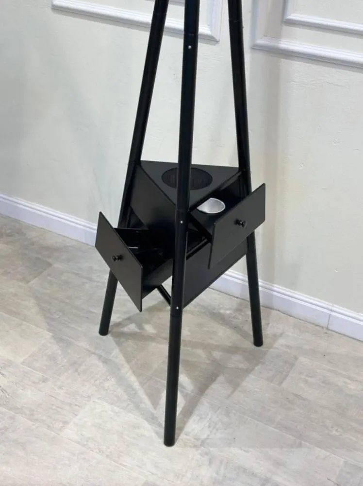 Premium Stylish Clothing Rack Freestanding Clothes & Coat Rack with 6 Hooks 2 Triangular Shelves & Black Incense Burner