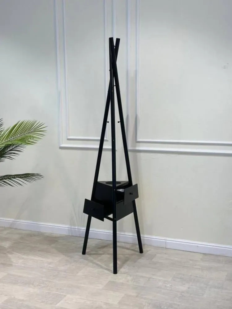 Premium Stylish Clothing Rack Freestanding Clothes & Coat Rack with 6 Hooks 2 Triangular Shelves & Black Incense Burner