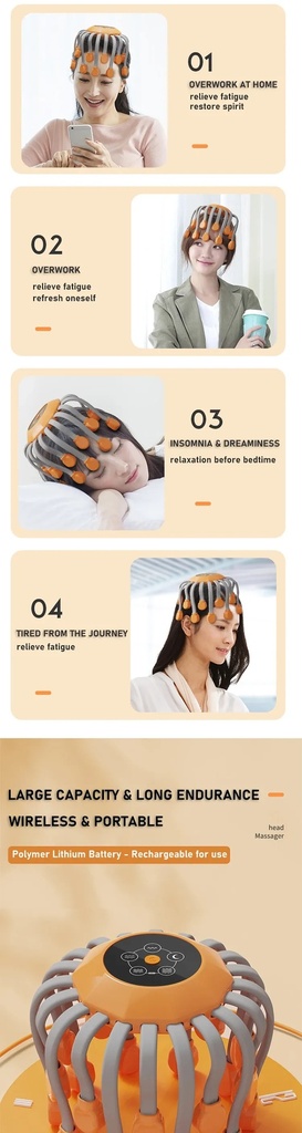 7MD Octopus Head Massager 20 Point Multi Frequency Vibration 5 Massage Modes Wireless Portable & Ergonomic Design
