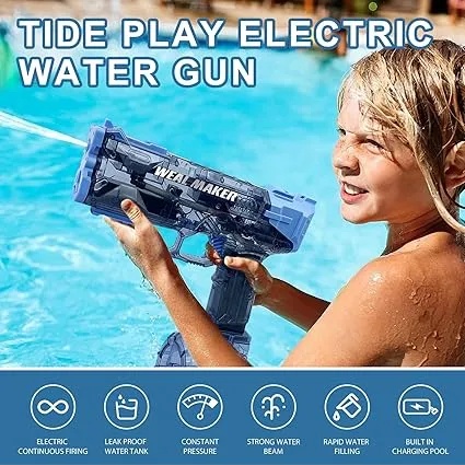 WEAL MAKER Electric Water Gun 26 to 39 ft Long Range 1200mAh Battery Extra Large Reservoir Waterproof & Durable - Blue |W555|