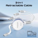 Promate 3 in 1 Long Bend Tangle Free Ultra Fast Retractable Multi Connector Soft Cable |TrioCord-R|