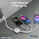 Promate 3 in 1 Long Bend Tangle Free Ultra Fast Retractable Multi Connector Soft Cable |TrioCord-R|