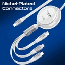 Promate 3 in 1 Long Bend Tangle Free Ultra Fast Retractable Multi Connector Soft Cable |TrioCord-R|