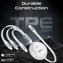 Promate 3 in 1 Long Bend Tangle Free Ultra Fast Retractable Multi Connector Soft Cable |TrioCord-R|