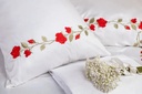 Glinens Red Love Flower Egyptian Cotton Bed Set 100% Sateen 600 Thread Count Embroidered Duvet Cover Set Durable & Soft Touch Comfort