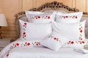 Glinens Red Love Flower Egyptian Cotton Bed Set 100% Sateen 600 Thread Count Embroidered Duvet Cover Set Durable & Soft Touch Comfort
