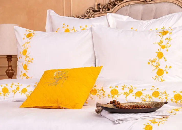 Glinens Tara Roses Egyptian Cotton Bed Set 100% Sateen 600 Thread Count Embroidered Duvet Cover Set Durable & Soft Touch Comfort