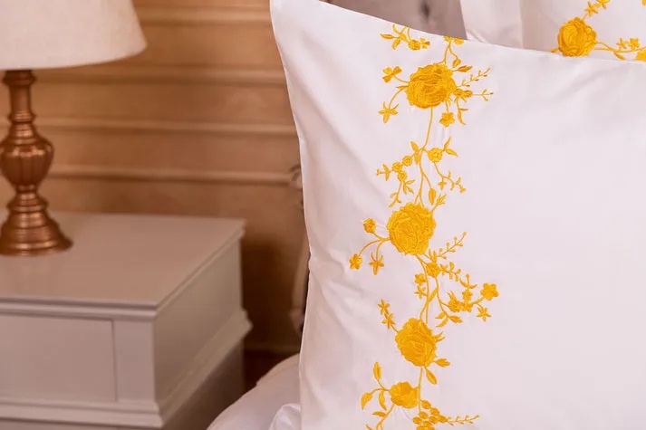 Glinens Tara Roses Egyptian Cotton Bed Set 100% Sateen 600 Thread Count Embroidered Duvet Cover Set Durable & Soft Touch Comfort