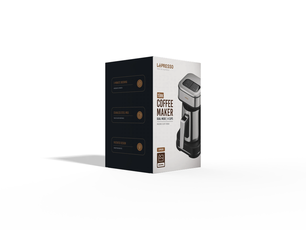LePresso Türk Coffee Maker Dual Mode 4 Cup 250ML Capacity Stainless Steel Mug 3 Minute Brewing Anti Overflow & Over Heat Protection |LP025||LPCFFM0025|