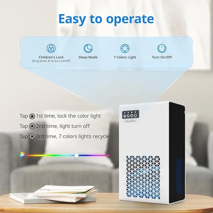 Efficient Portable Dehumidifier 0.75 Gallon Tank Auto Shut Off Odor Elimination Compact Energy Saving for Home & Offices |ZQB-201|