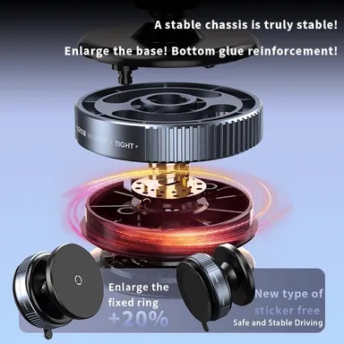 Vacuum Suction Magnetic Car Phone Holder Secure Grip One Hand Operation 360° Rotation Overcharge Protection Foreign Body Detection |K009|