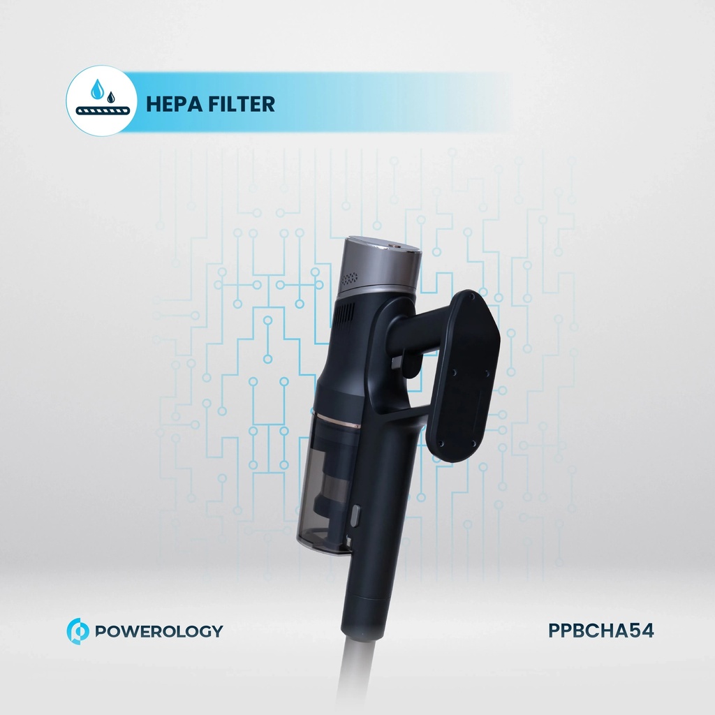 Powerology Cordless Vacuum Auto Disposal Charging 22000Pa Suction HEPA Filter 45 Min Runtime 3L Base Station |PP054||PPBCHA54|