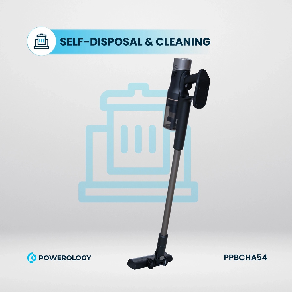 Powerology Cordless Vacuum Auto Disposal Charging 22000Pa Suction HEPA Filter 45 Min Runtime 3L Base Station |PP054||PPBCHA54|