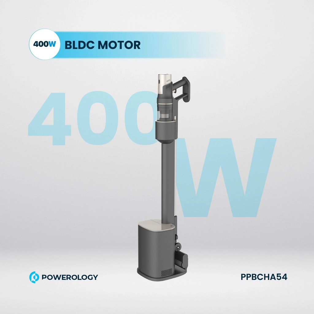 Powerology Cordless Vacuum Auto Disposal Charging 22000Pa Suction HEPA Filter 45 Min Runtime 3L Base Station |PP054||PPBCHA54|