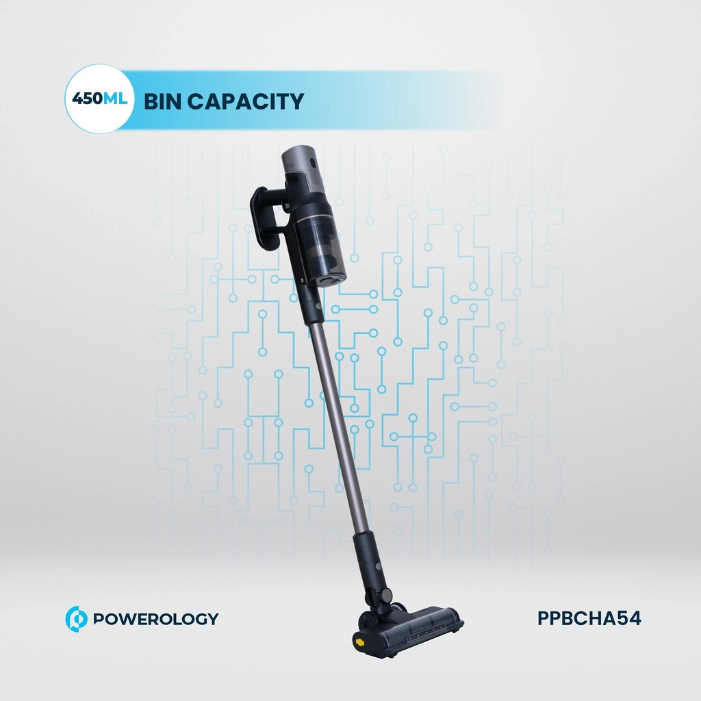 Powerology Cordless Vacuum Auto Disposal Charging 22000Pa Suction HEPA Filter 45 Min Runtime 3L Base Station |PP054||PPBCHA54|