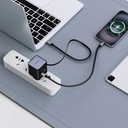 Powerology Dual Port Retractable GaN Charger 65W Fast Charging USB C & USB A Ports 3 Device Charging 75cm Retractable Cable Fireproof Design |PWC031||PWCUQC031|
