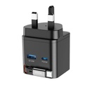 Powerology Dual Port Retractable GaN Charger 65W Fast Charging USB C & USB A Ports 3 Device Charging 75cm Retractable Cable Fireproof Design |PWC031||PWCUQC031|