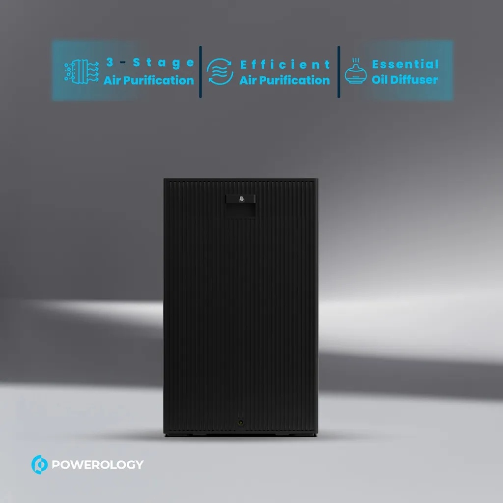Powerology Smart Air Purifier 3 Stage HEPA Filtration PM2.5 Sensor Essential Oil Diffuser Ambient Light & 10W Wireless Charging |PAPFRBK|