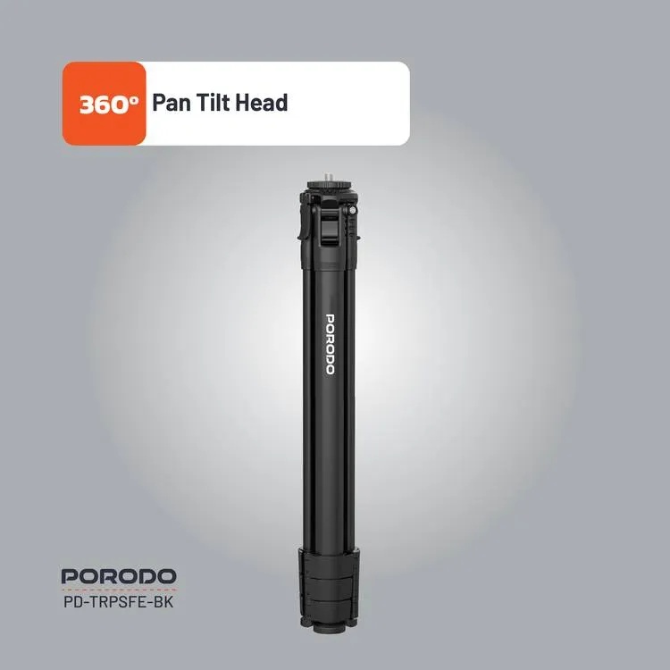 Porodo Ultra Light Aluminum Tripod 360° Rotation Telescopic Design Nano Gel Base Durable & Portable for Cameras |PD-TRPSEFE-BK|