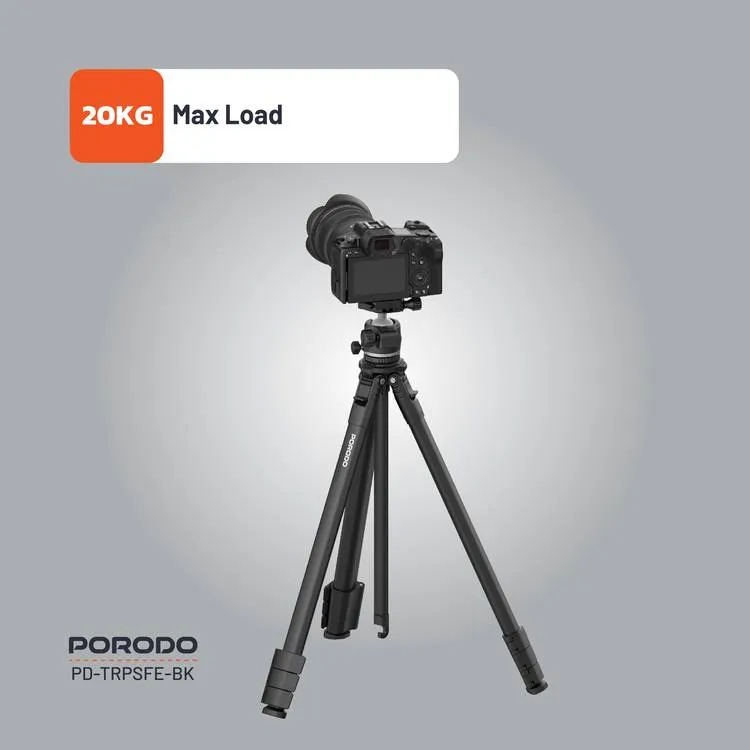 Porodo Ultra Light Aluminum Tripod 360° Rotation Telescopic Design Nano Gel Base Durable & Portable for Cameras |PD-TRPSEFE-BK|