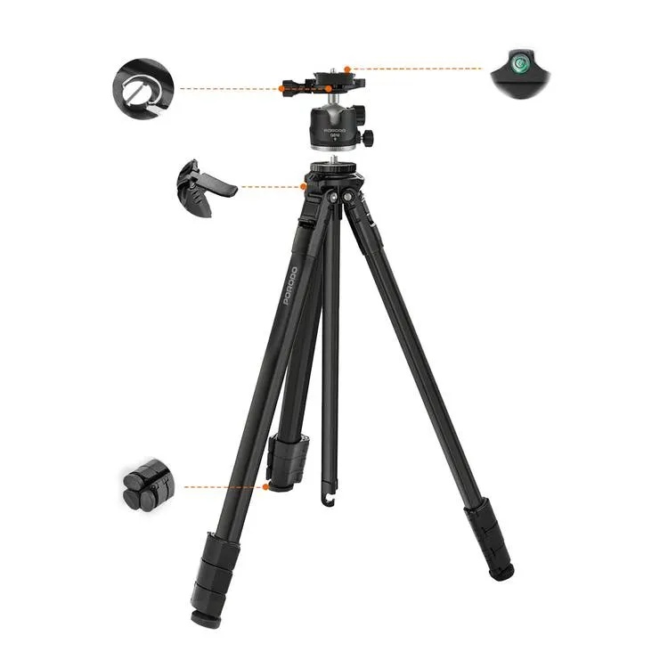Porodo Ultra Light Aluminum Tripod 360° Rotation Telescopic Design Nano Gel Base Durable & Portable for Cameras |PD-TRPSEFE-BK|