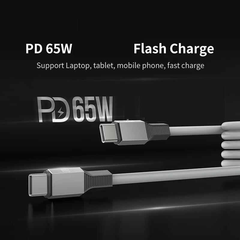 7MD PD65W Fast Charging High Power Output 1.8m Long Retractable High Speed 480Mbps Data Transfer Type C to Type C Spring Type Cable |7MD2485|