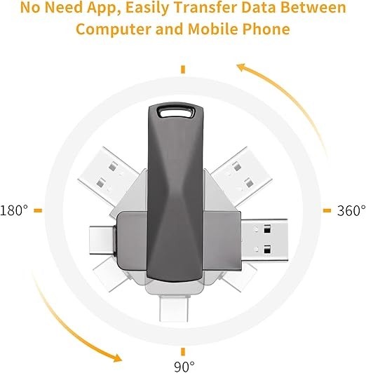 7MD Solid State USB Flash Drive 256GB High Speed 450MB/s USB 3.2 + Type C 360° Rotating Dual Interface Zinc Alloy Compatible with Windows & Mac |7MD2489|