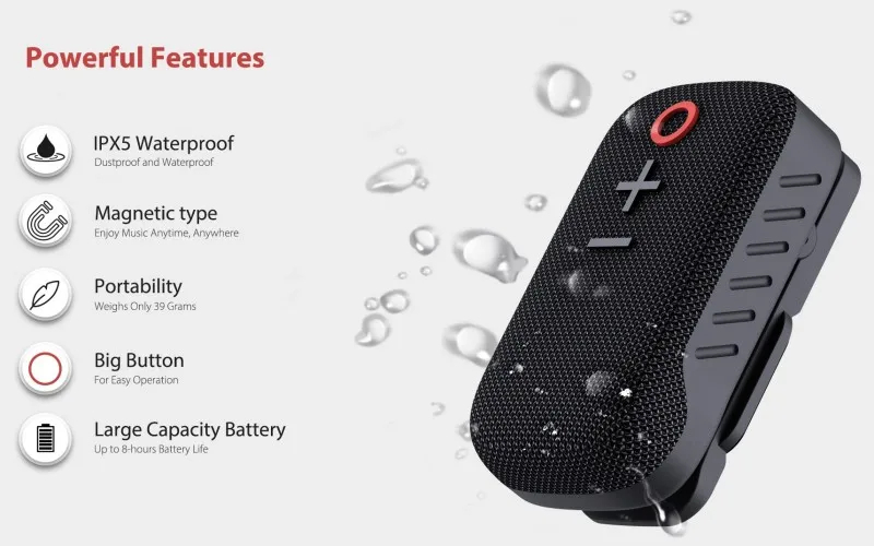 7MD Wearable Portable Speaker Wireless V5.3 IPX5 Waterproof HiFi Sound Magnetic Clip 5H Battery Life |WS10|