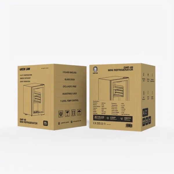 Green Lion Mini Refrigerator Compact 68L Cooler with Glass Door Adjustable Shelves Quiet 50dB Operation & Energy Efficient |GMF-68||GNGMF68RFGBK|