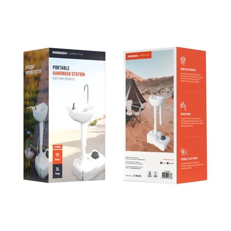 Porodo Lifestyle Portable Handwash Station 17L Water Capacity 3L Soap Tank Hands Free Foot Pump Operation |LFS049|| PD-LFST049|