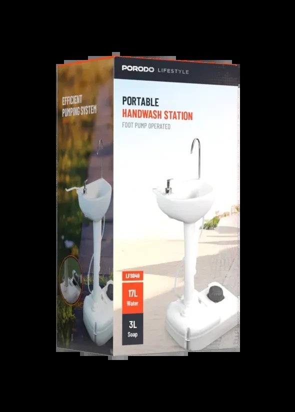 Porodo Lifestyle Portable Handwash Station 17L Water Capacity 3L Soap Tank Hands Free Foot Pump Operation |LFS049|| PD-LFST049|