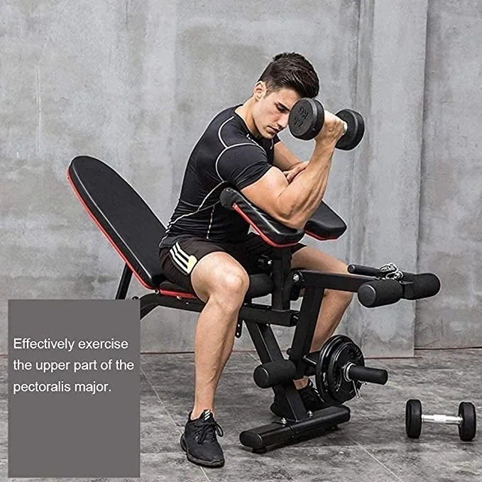 🚨 USED 🚨 Foldable & Adjustable weight Lifting Bench Gym Fitness Machine For Home Exercise Workout Bench - Black Embroidered With Red Line