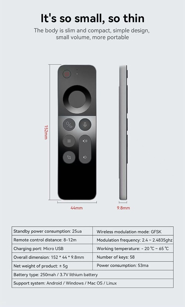 7MD Smart TV Remote Control Slim Compact Voice & Air Mouse Compatible with Smart TV PC Android & More