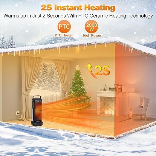 7MD Winter Heater Portable Electric PTC Heater with Adjustable Thermostat Remote Control Overheat & Tip Over Protection