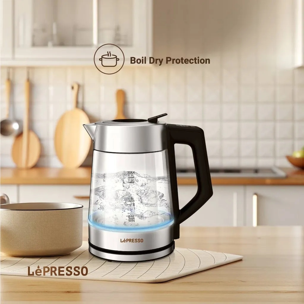 LePresso Multi Temperature Illuminated Glass Kettle 1.7L 50 to 100°C Temp Control Boil Dry Protection Keep Warm Function Quick Heating |LP008||LPCFFM0008-BK|