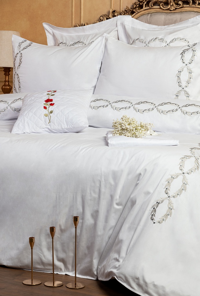Glinens Infinity Egyptian Cotton Bed Set 100% Percale 400 Thread Count Embroidered Duvet Cover Set Durable & Soft Touch Comfort - Gray