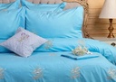 Glinens Sea Moss Egyptian Cotton Bed Set 100% Percale 400 Thread Count Embroidered Duvet Cover Set Durable & Soft Touch Comfort - Blue
