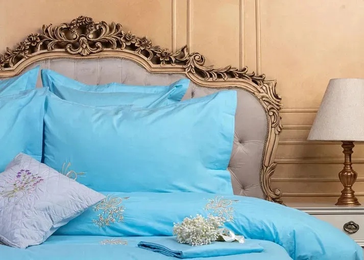Glinens Sea Moss Egyptian Cotton Bed Set 100% Percale 400 Thread Count Embroidered Duvet Cover Set Durable & Soft Touch Comfort - Blue