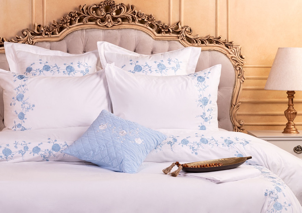 Glinens Modern Blooms Egyptian Cotton Bed Set 100% Percale 400 Thread Count Embroidered Duvet Cover Set Durable & Soft Touch Comfort