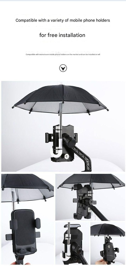 easy Mini Motorcycle Umbrella by 7MD Durable 8 Nylon Ribs Anti Reflective Phone Protection Curved Handle  Universal Phone Holder Compatibility Sunshade & Rainproof Design