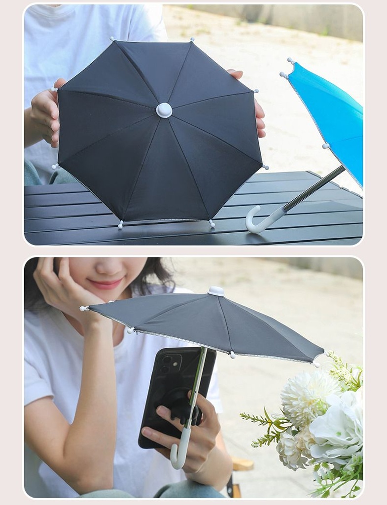 easy Mini Motorcycle Umbrella by 7MD Durable 8 Nylon Ribs Anti Reflective Phone Protection Curved Handle  Universal Phone Holder Compatibility Sunshade & Rainproof Design