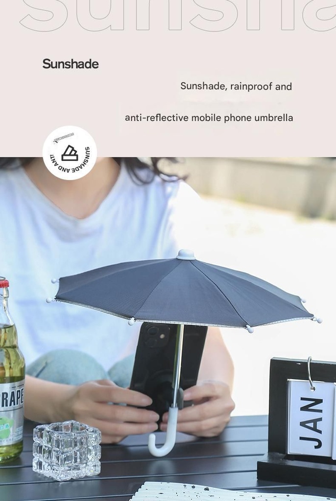 easy Mini Motorcycle Umbrella by 7MD Durable 8 Nylon Ribs Anti Reflective Phone Protection Curved Handle  Universal Phone Holder Compatibility Sunshade & Rainproof Design
