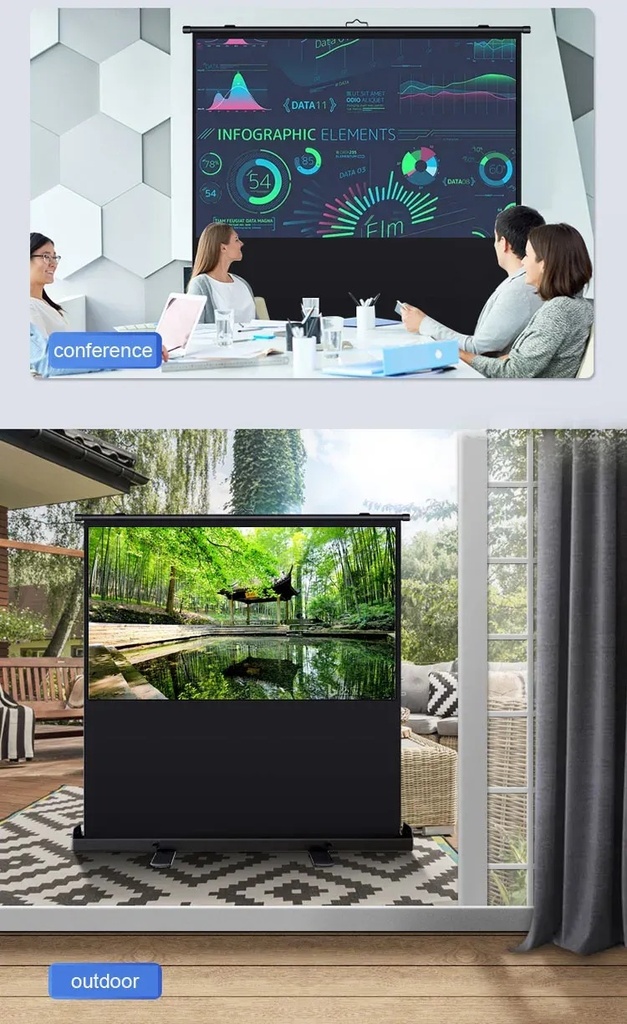 Portable Floor Standing Projection Screen Quick Setup Air Pressure Spring Aluminum Case Lightweight & Durable