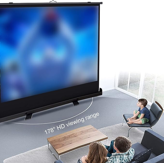 Portable Floor Standing Projection Screen Quick Setup Air Pressure Spring Aluminum Case Lightweight & Durable