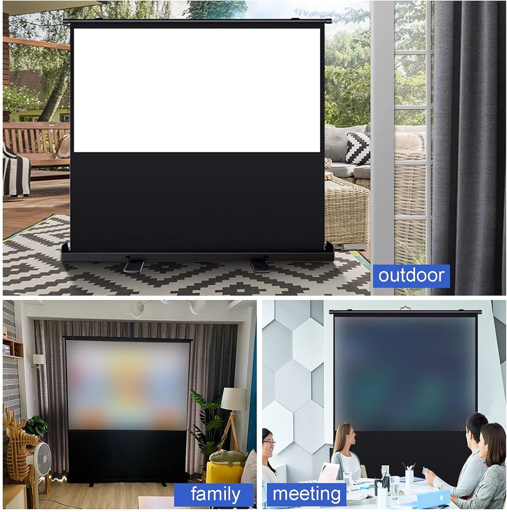 Portable Floor Standing Projection Screen Quick Setup Air Pressure Spring Aluminum Case Lightweight & Durable