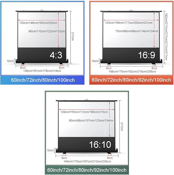 Portable Floor Standing Projection Screen Quick Setup Air Pressure Spring Aluminum Case Lightweight & Durable
