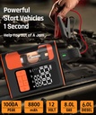 7MD Multifunctional Tire Inflator Jump Starter Strong Inflation Emergency Power Supply USB A Charging Digital Display 8800mAh/12000mAh Capacity 150PSI Max Pressure